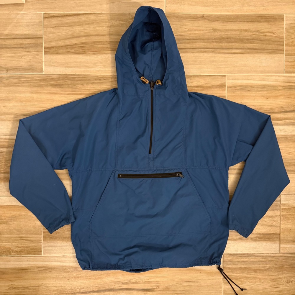 VTG 80s LL Bean Nylon Anorak Pullover Jacket Blue Windbreaker Mens Large USA